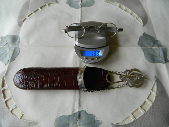 Antique Solid Silver Leather Chatelaine Glasses C… - image 9