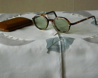 Vintage 1920s Panto Eyeglasses Frames: Handmade Round Spectacles with B&L Clip-on Sunglasses