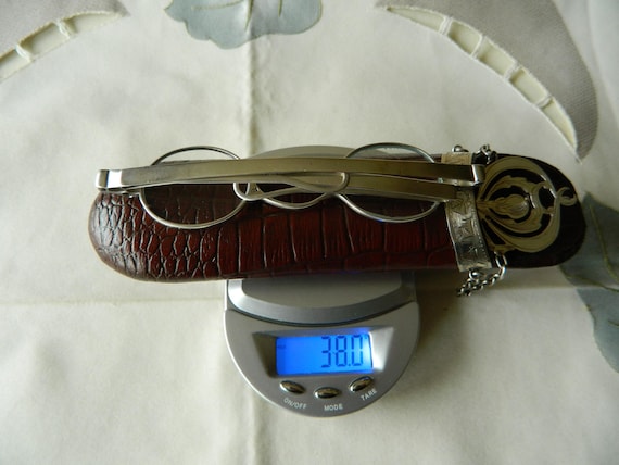 Antique Solid Silver Leather Chatelaine Glasses C… - image 3