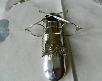 True Vintage Rare Antique Solid Silver Specticles Case Hallmarked Adie & Lovekin Ltd With Antique Hand Made Wig Spectacles. Made in England.