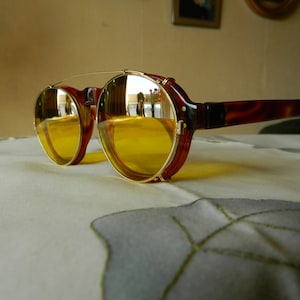 True Vintage Rare Panto Acetate Hand Made Eyeglasses. Made in England.30&#39;s.With WILLSONITE Clip on sunglasses. Made in USA 30&#39;s.Exc*****