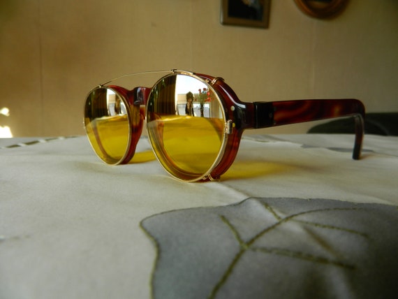 True Vintage Rare Panto Acetate Hand Made Eyeglasses. Made in  England.30's.with WILLSONITE Clip on Sunglasses. Made in USA 30's.exc 