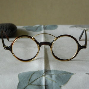 True Vintage Rare Antique Unusual Hand Made Round Eyeglasses Frames 1920's. LONDON MADE. With Gold Filled Clip on sunglasses.NOS.