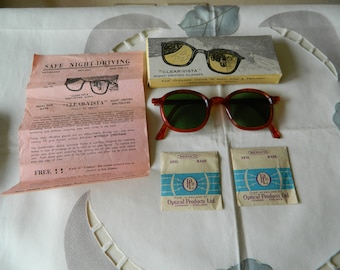 Vintage Clear Vista Night Driving Sunglasses - 1930s/40s, Made in England, Boxed NOS