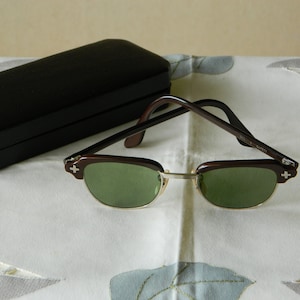 True Vintage Rare  Bausch & Lomb brow line Safety True Green Lenses Sunglasses 5 BRL 20 B And L 44  Made in the USA. 1950&#39;s. Exc*****