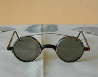 Monturas de gafas redondas vintage de carey sintético con clip