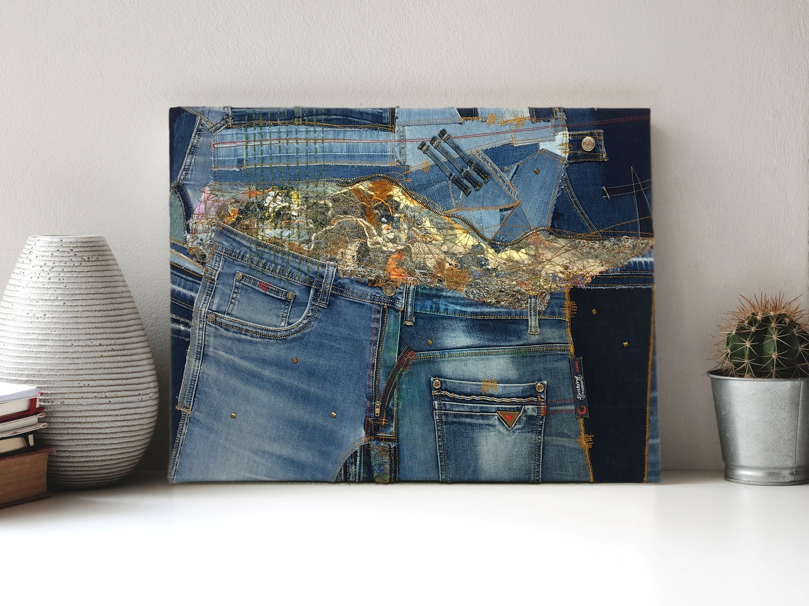 Jeans Art on Canvas Abstract Wall Denim Collage Contemporary Etsy