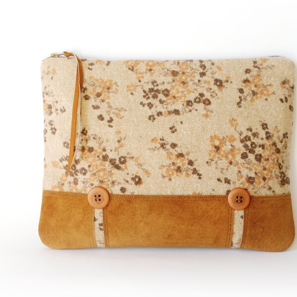 Camel Sand Large Clutch Bag, Wool and Leather Bag, Desert Clutch