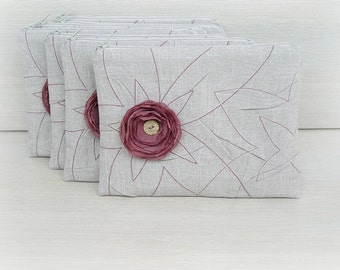 Bridesmaids Gift Set of 5 Linen Clutches Coral and Charcoal