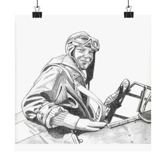 Pilot Pencil Sketch Amelia Earhart Poster Matte Vertical Posters