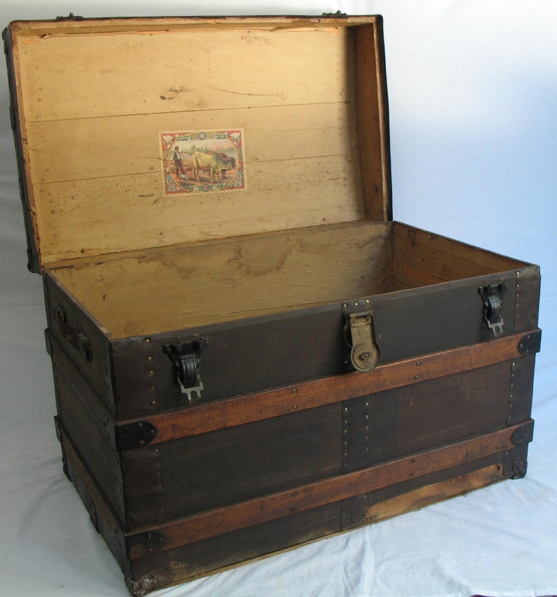 1900s Antique Steamer Trunk Large TurnoftheCentury Canvas Etsy