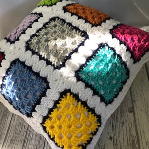 Granny Square Accent Pillow Crochet Pattern - PDF Download Only; Pillow with Pompoms Crochet Pattern