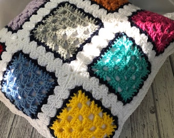 Granny Square Accent Pillow Crochet Pattern - PDF Download Only; Pillow with Pompoms Crochet Pattern