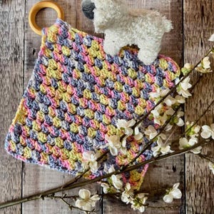 Crochet Teething Ring Lovey Blanket Pattern, C2C Granny Stitch (PDF Download)