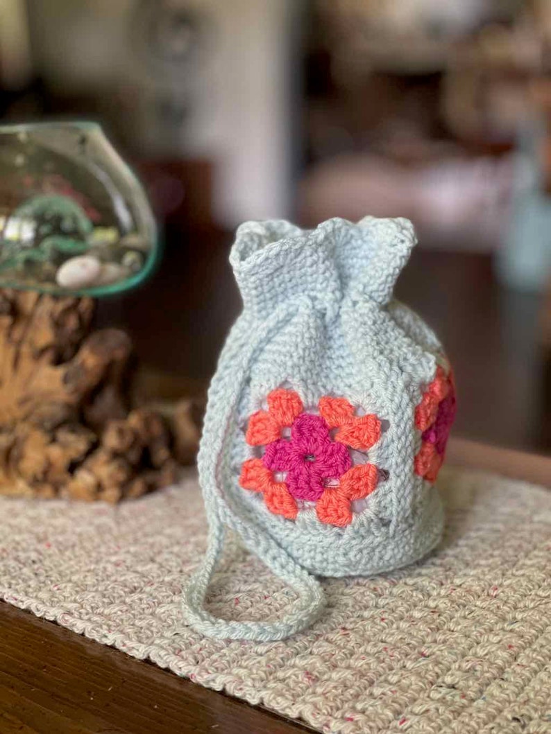 Briar Rose Bag crochet pattern PDF Download Only Granny Square Drawstring Bag Crochet Pattern image 5
