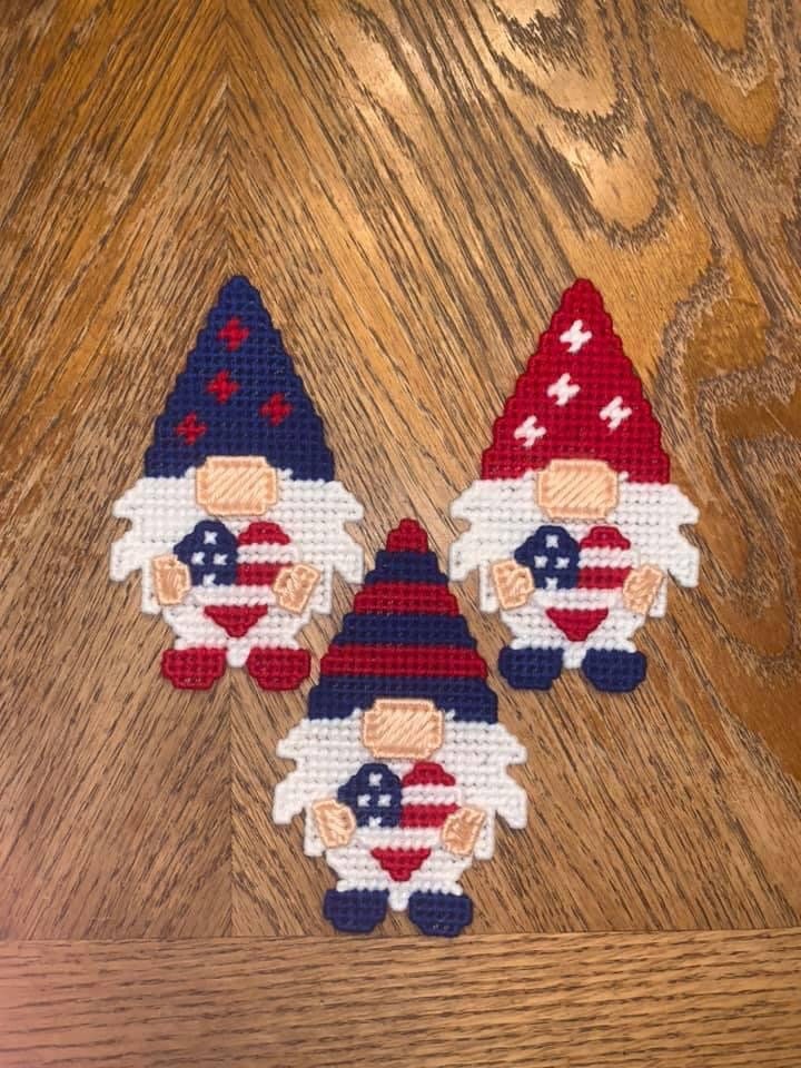 Patriotic Gnome Holding Heart Magnet or Ornament Set of 3
