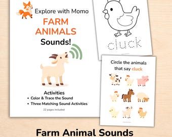 Farm Animal Sounds Printable Activities | Toddler Matching, Tracing Games (Digital Download)