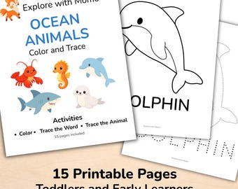 Ocean Animals Coloring and Tracing Pages for Toddlers, Printable Preschool and Homeschool Activity