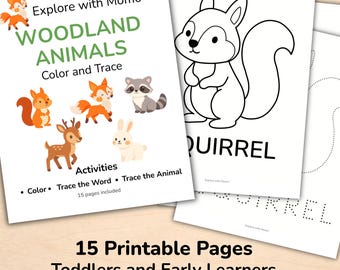 Woodland Animals Coloring and Tracing Pages for Toddlers, Printable Preschool and Homeschool Activity