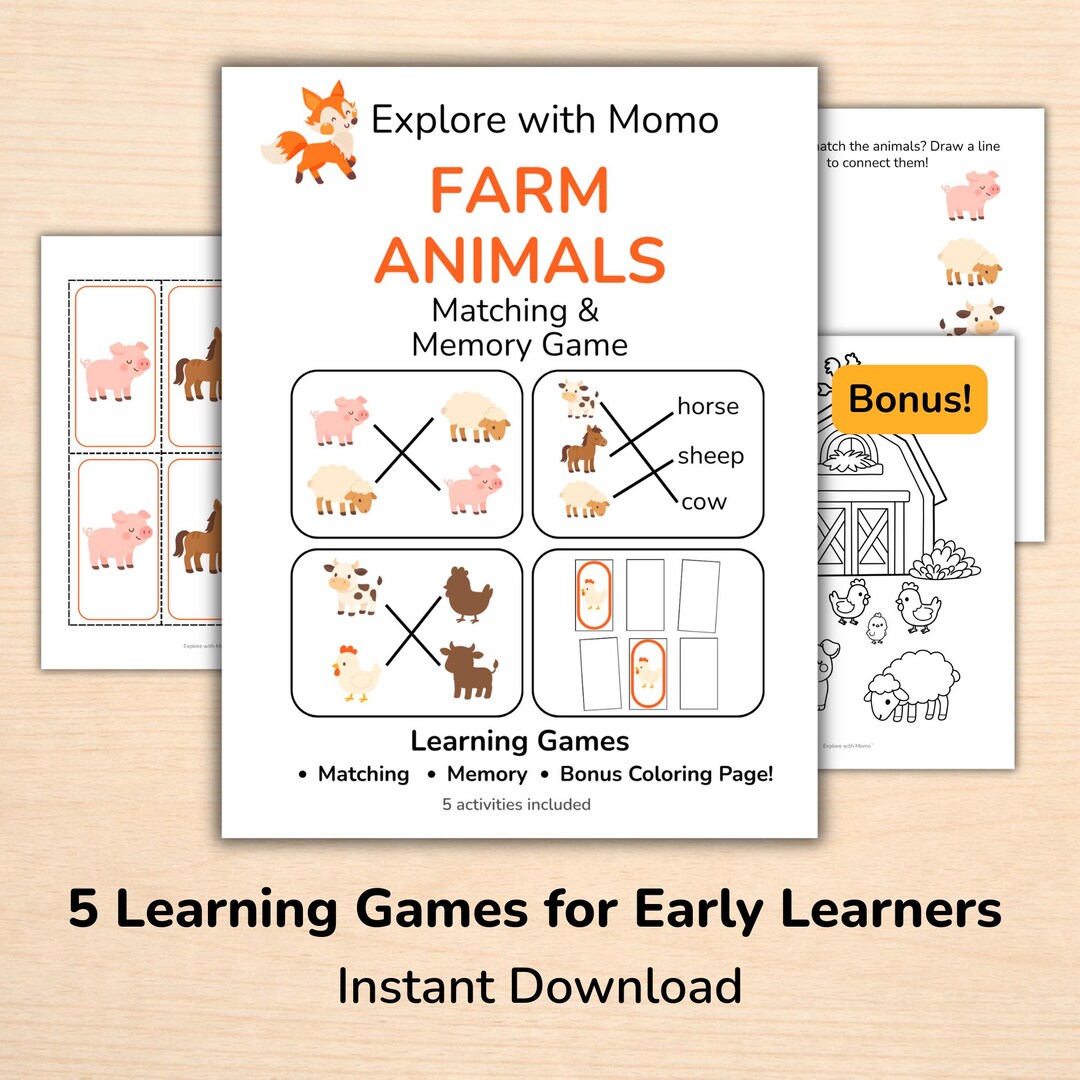 Farm Animals Matching Activities & Game, Preschool Learning Activities ...