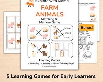 Farm Animals Matching Activities & Game, Preschool Learning Activities (Digital Download)