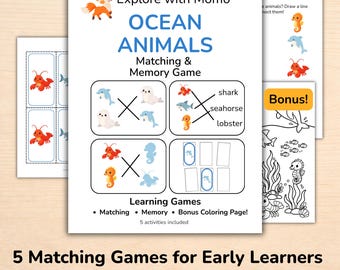 Ocean Animals Matching Activities & Game, Preschool Learning Activities (Digital Download)