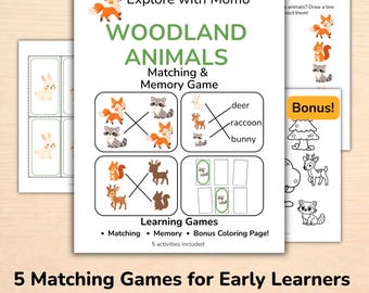 Woodland Animals Matching Activities & Memory Game, Preschool Learning Activities (Digital Download)