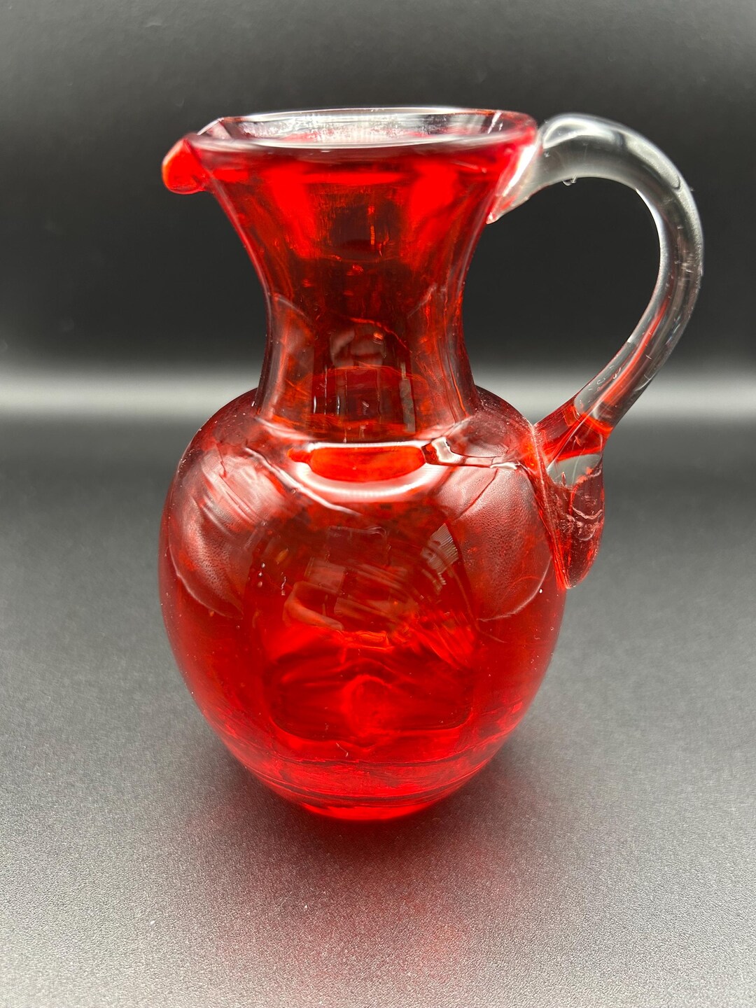 Ruby Pitcher MCM Ruby Hand Blown Glass Pitcher With Clear Glass Handle - Etsy