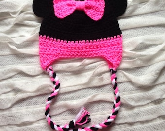 Minnie Mouse Hat, Crochet Hat, Minnie Hat, Any Size, Disney Charachter Hat, Disney Hat, Winter Hat, Photography Prop, Photo Prop