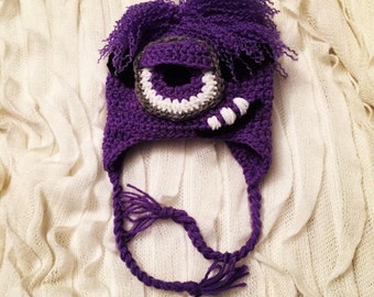 Minion Hat, Evil Minion Hat, Purple Minion Hat, Character Hat, Crocheted Hat, Winter Hat, Winter Accessories, Kids Hat, Baby Hat, Adult Hat