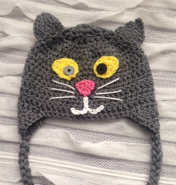 Cat Hat, Crocheted Cat Hat, Kitty Cat Hat, Made to Order, Kitty