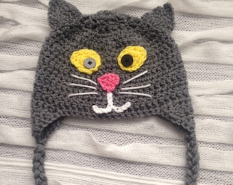 Cat Hat, Crocheted Cat Hat, Kitty Cat Hat, Made to Order, Kitty Hat, Kids Hat, Any Size, Winter Hat, Photo Prop, Winter Accessories