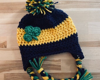 Notre Dame Hat, Crochet Hat, Any Size, Made to Order, Fighting Irish Hat, Irish Hat, Team Hat, Kids Hat, Winter Hat, Adult Hat, Baby Hat