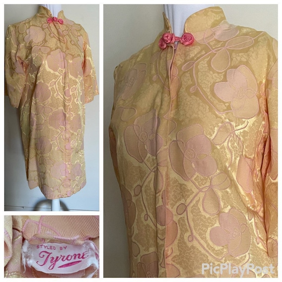 60s or 70s Mod Qipao or Cheongsam Style Dress Yel… - image 1