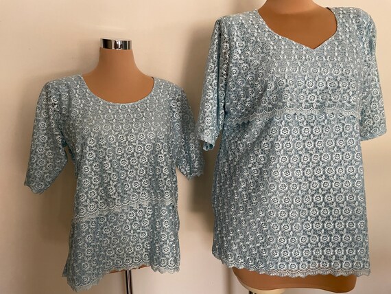 XL Light Blue Lace Formal Top in Large Size Never… - image 10