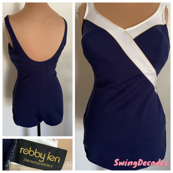 Vintage Robby Len Sexy One Piece Swimsuit in Navy… - image 8