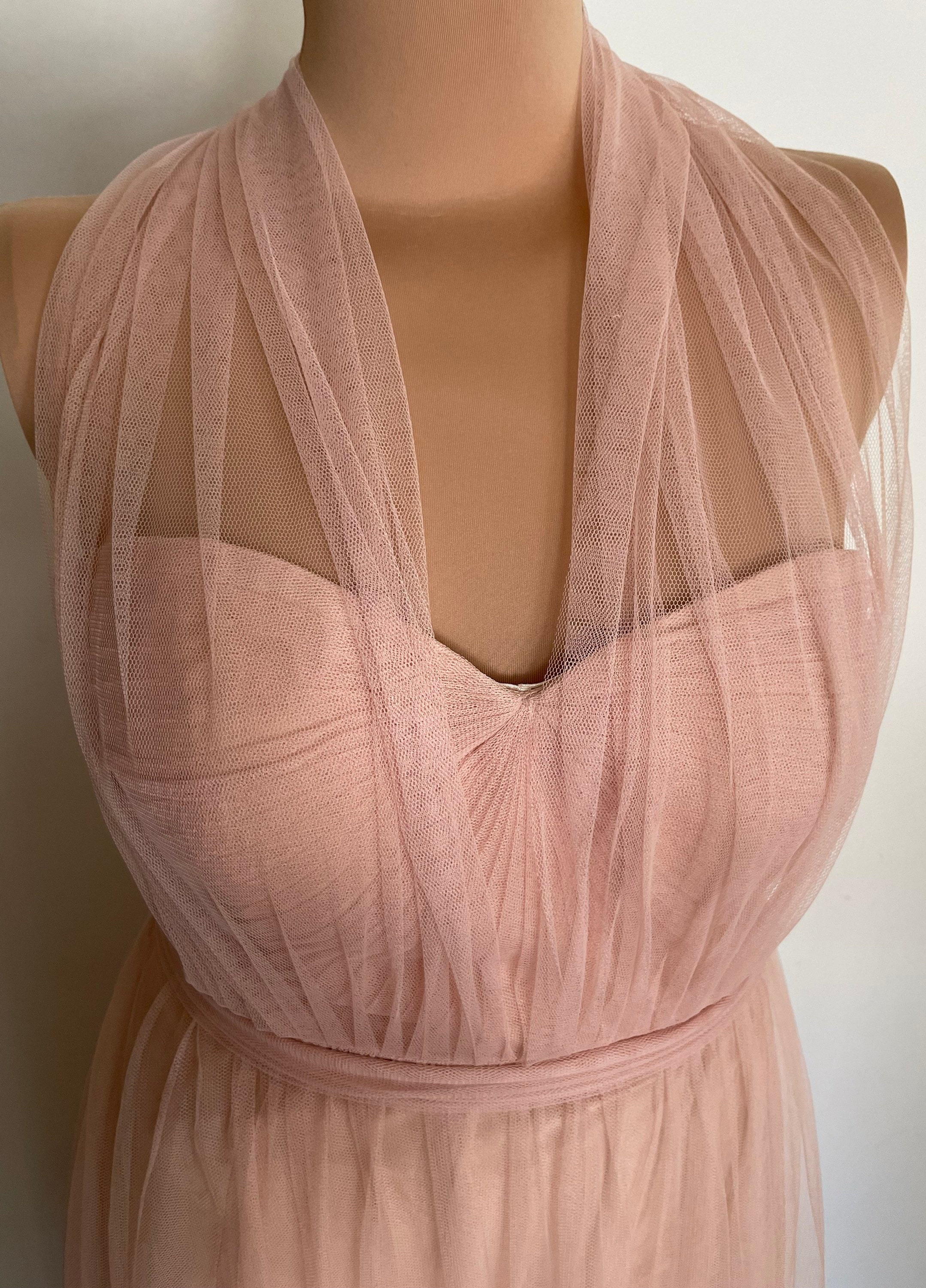 Romantic Soft Peach Strapless to Halter Formal Gown in Mesh Chiffon  Infinity Vibe Excellent Vintage Condition - Etsy