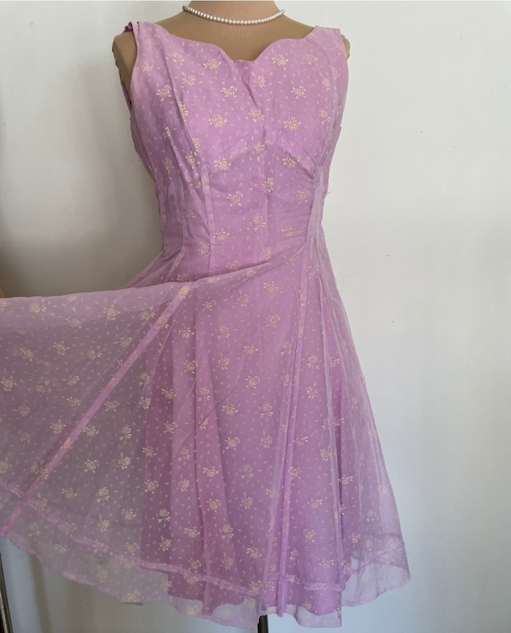 Crisp Flocked Lilac MidCentury Two Piece Dress an… - image 2
