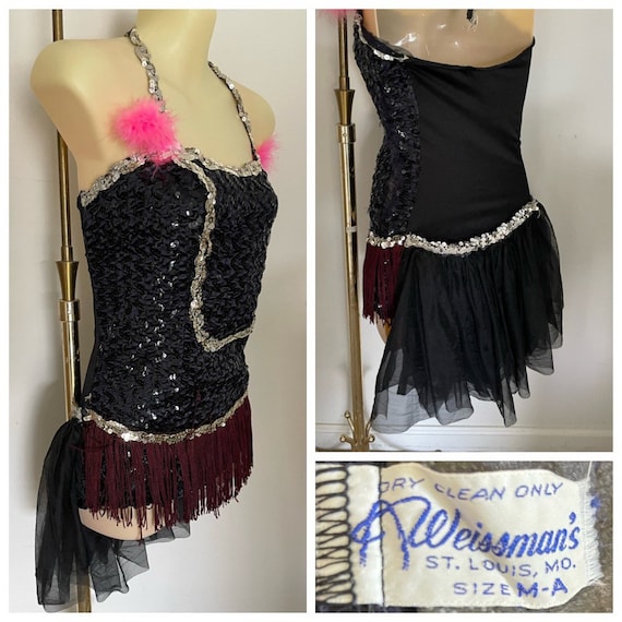 MidCentury Black Dance Costume with Fringe and Back S… Gem