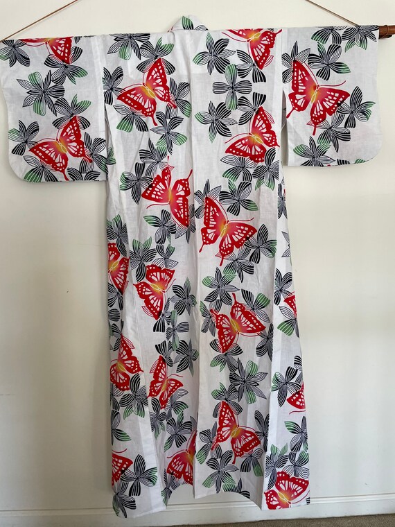 Crisp Cotton Kimono Style Long Robe with Butterfl… - image 9