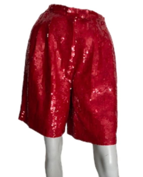 Sparkling 80s Red Silk Sequined Shorts Dance Cosp… - image 2