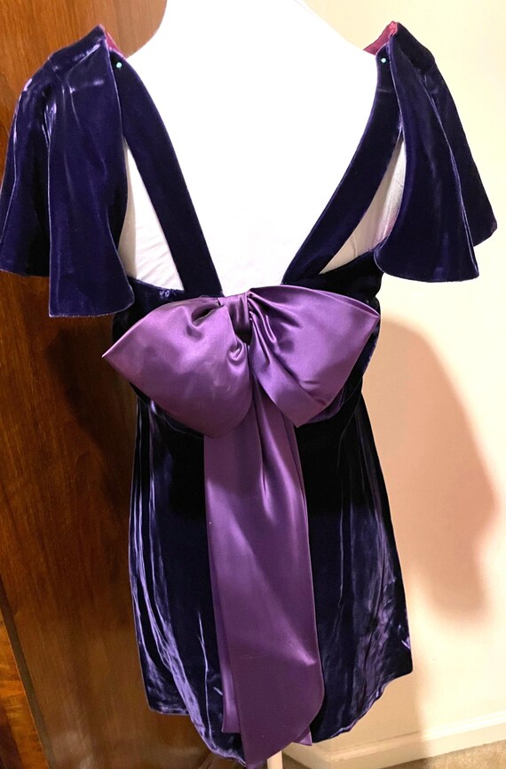 Sweet Purple Velvet Mini Party Dress With Angel Wing Sleeves Open Back and Satin Bow 60s 70s Small Etsy Canada