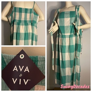 Sweet Linen Blend Sun Dress in Green and White New with tag Plus Size 4X in Excellent Vintage Condition