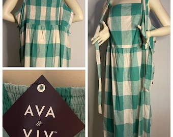Sweet Linen Blend Sun Dress in Green and White New with tag Plus Size 4X in Excellent Vintage Condition