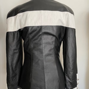 80s Black and White Soft Leather Vintage Jacket with Fitted Style, Zip Front, Cuffed Sleeves, Slash Pockets by Tannery West XS Extra Small image 3