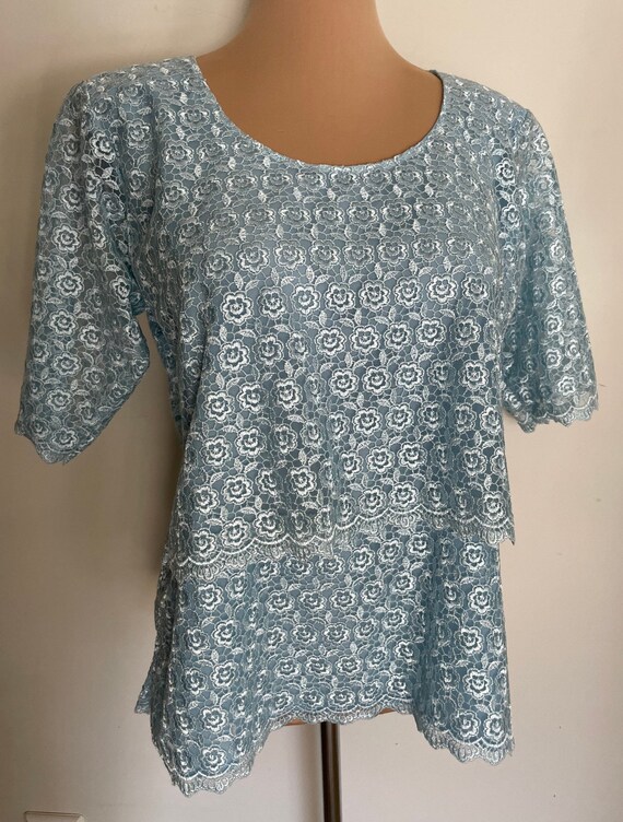 XL Light Blue Lace Formal Top in Large Size Never… - image 2
