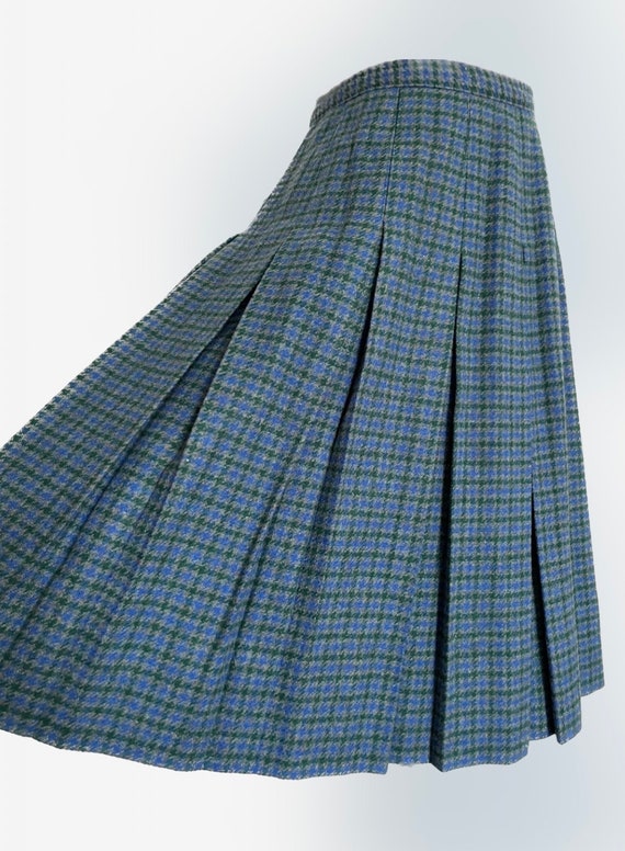 Pleated School Girl Skirt in Blue, Green & Gray P… - image 2