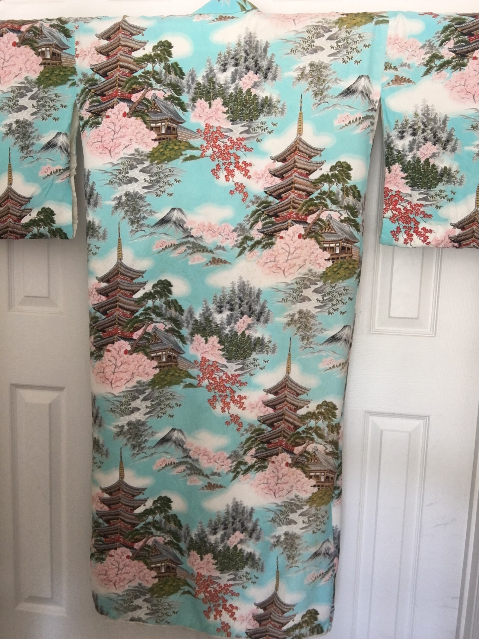 Kimono of Cherry Blossoms and Japanese Pagoda Graphics Vintage - Etsy