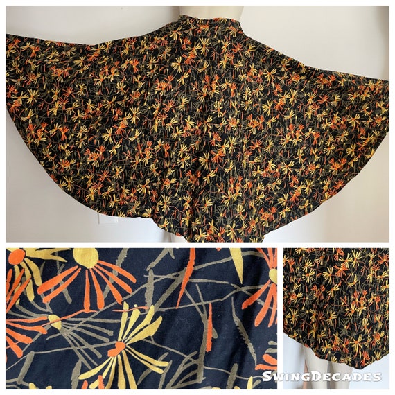 50s Full Circle Cotton Skirt with Bright Wispy Fl… - image 1