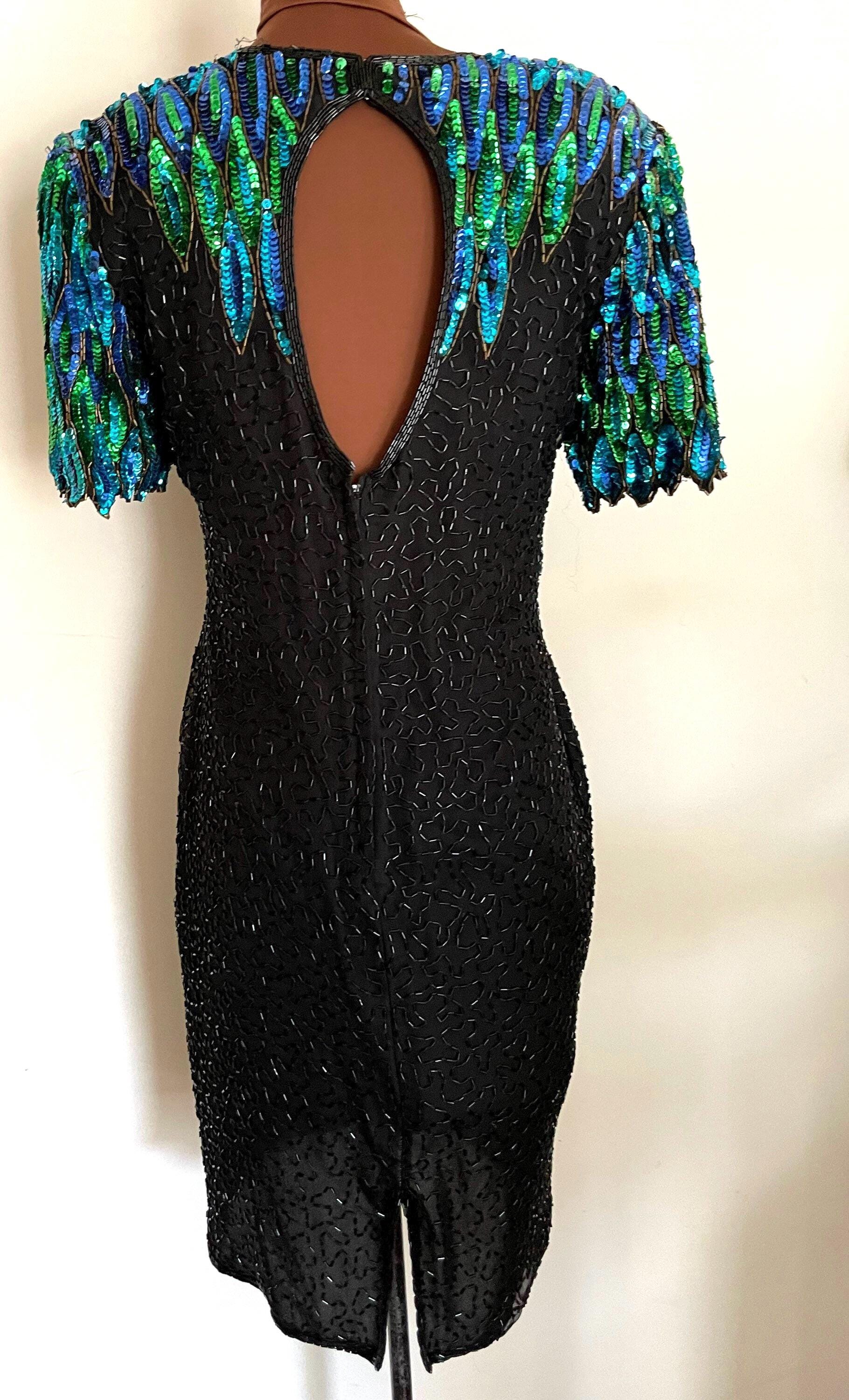 stenay beaded dress vintage Vintage Stenay Beaded Black & Blue 100% Silk Dress